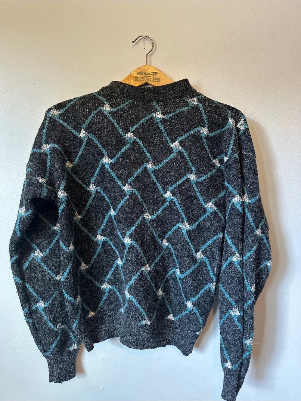 Vintage Style Charcoal Patterned Crewneck Sweater Men's M
